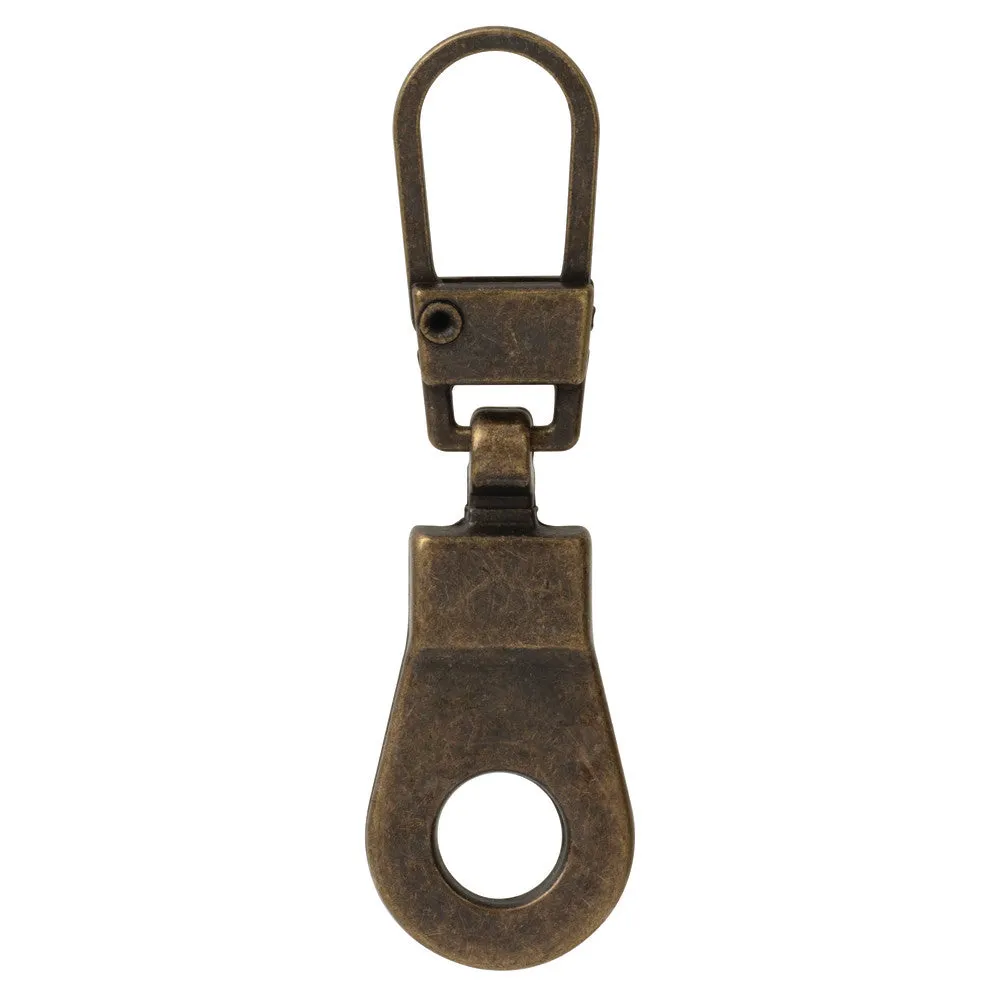 1 1/2" Antique Brass, Zipper Pull Replacement, Steel, #ZP-35-ANTB