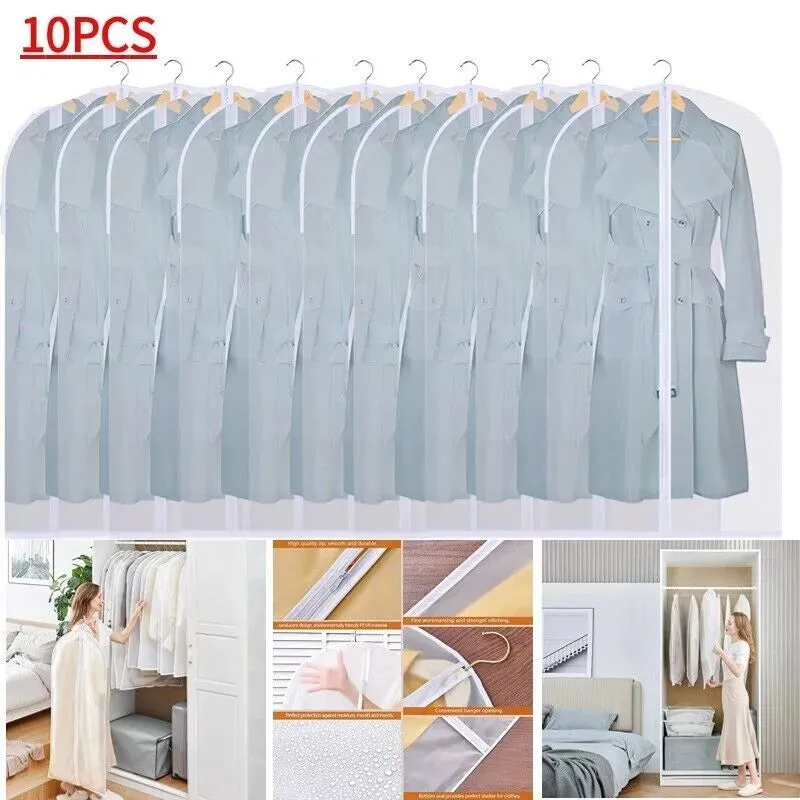 10-Pack Clothes Protector Bags – Large Hanging Suit Covers for Dresses, Jackets, and Coats Dust Protection