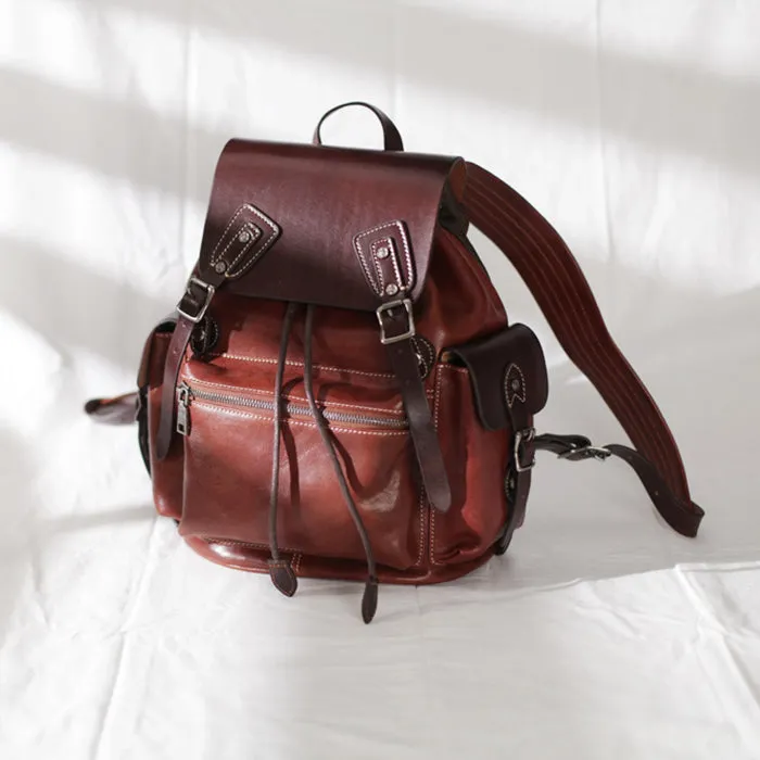 13" Vintage Womens Brown Leather Backpack Purse Laptop Book Bag for Women