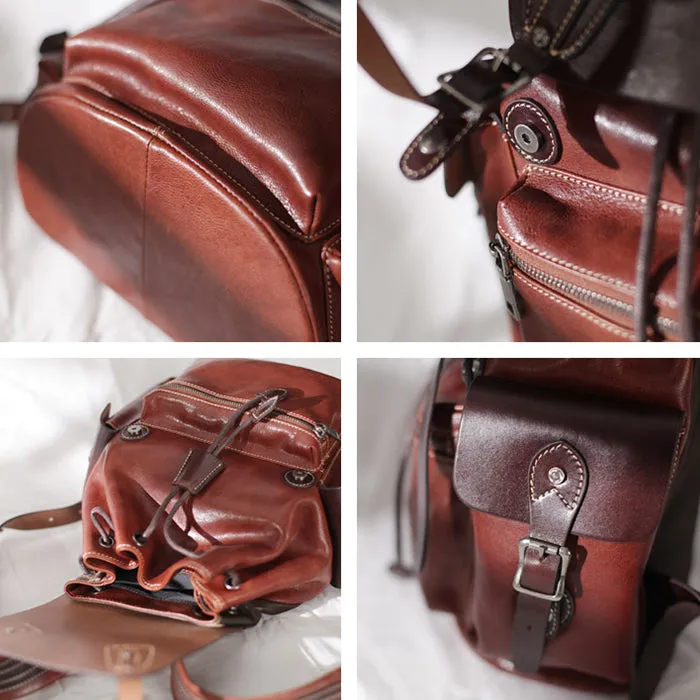 13" Vintage Womens Brown Leather Backpack Purse Laptop Book Bag for Women