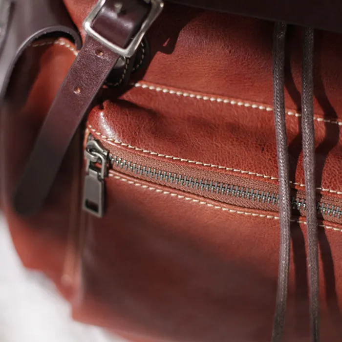 13" Vintage Womens Brown Leather Backpack Purse Laptop Book Bag for Women