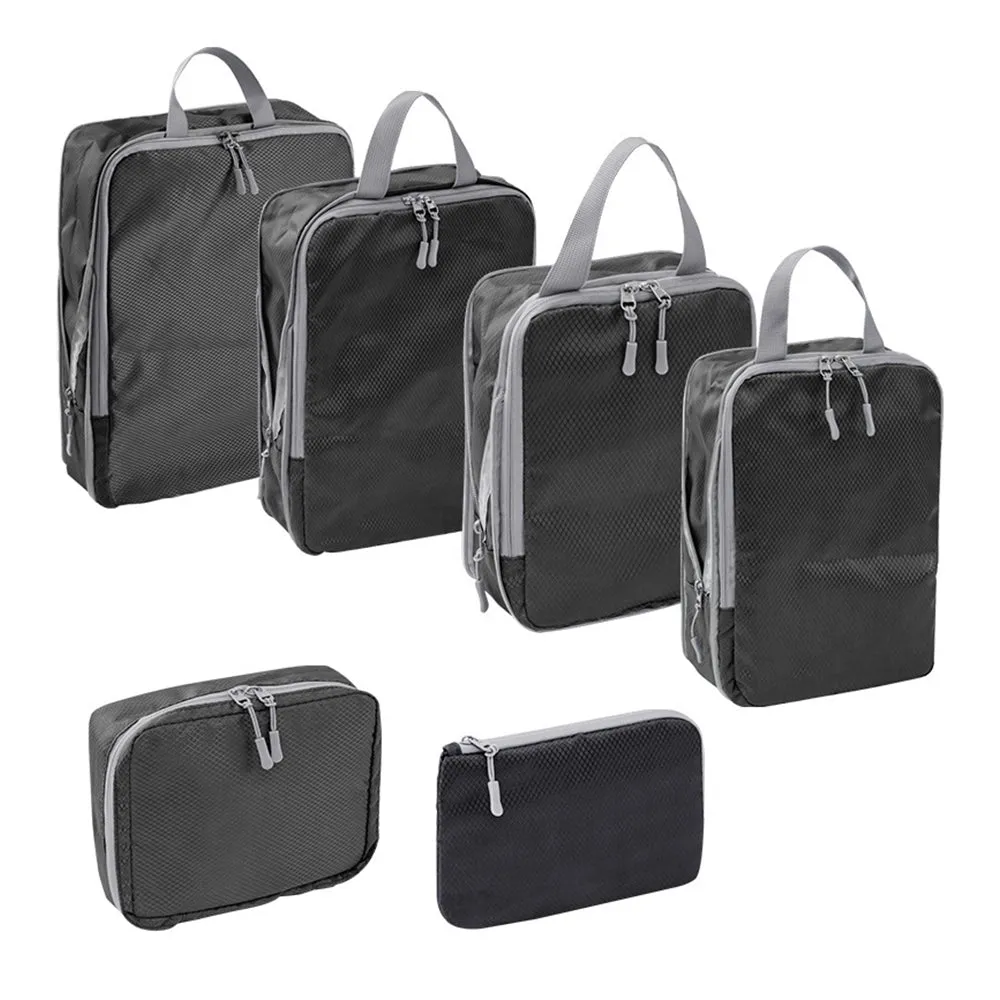 6-Piece Compression Packing Cubes Suitcase Organizer Bag Luggage Storage Bag Black