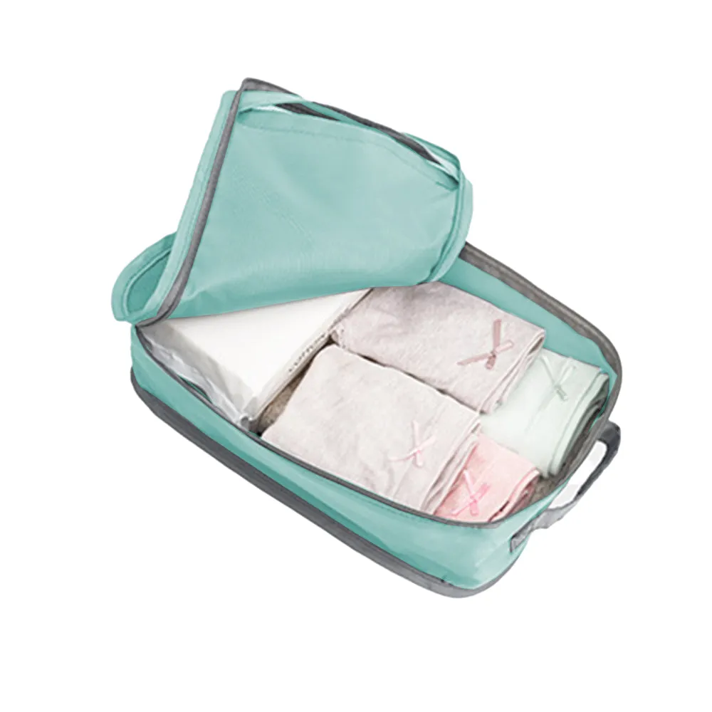 6Pcs Compression Packing Cubes Suitcase Organizer Bag Luggage Storage Bag Blue