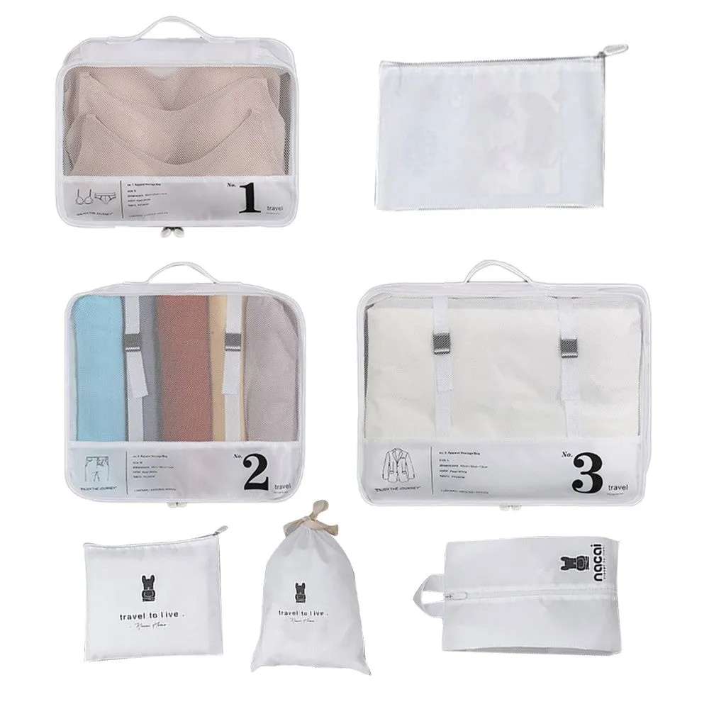 7Pcs Packing Cubes Luggage Organiser Underwear Storage BagsTravel Pouches White