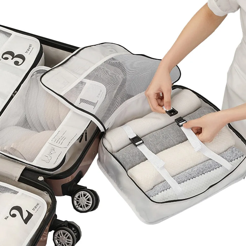7Pcs Packing Cubes Luggage Organiser Underwear Storage BagsTravel Pouches White