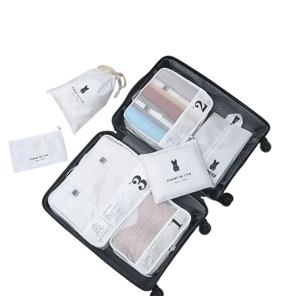 7Pcs Packing Cubes Luggage Organiser Underwear Storage BagsTravel Pouches White