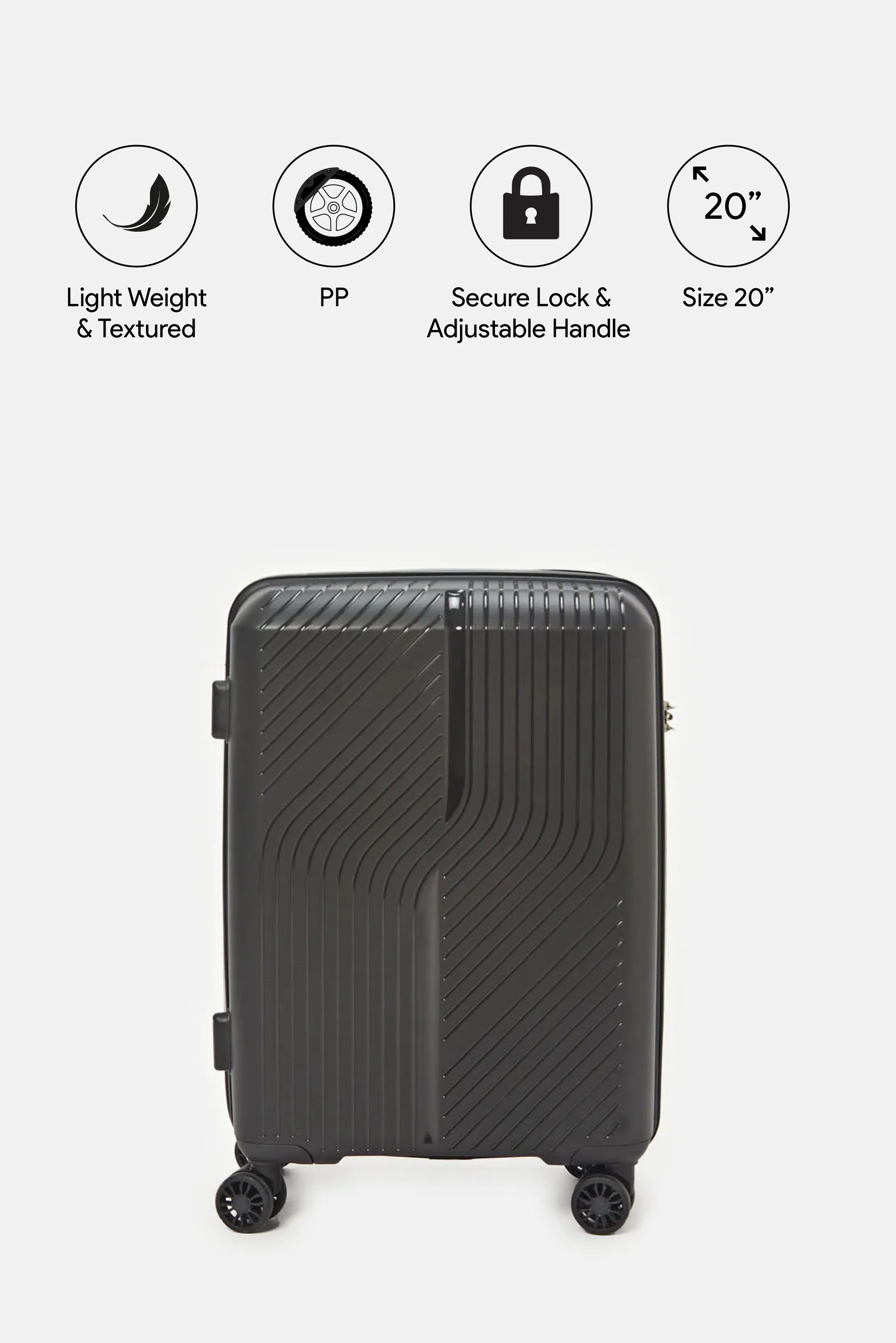 Black Textured Trolley Luggage (20 Inch)