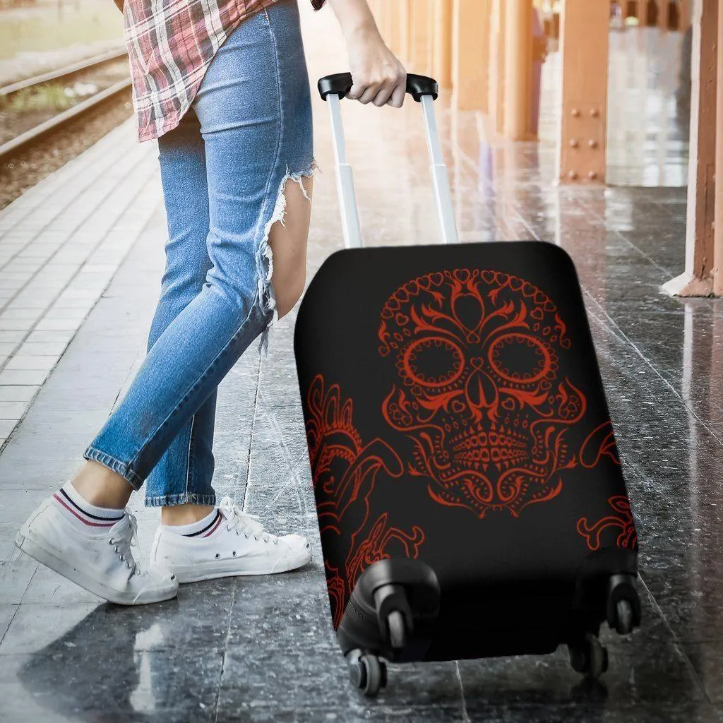 Bloody Skull Luggage Cover, Polyester/Spandex, Black with Red Skull Print