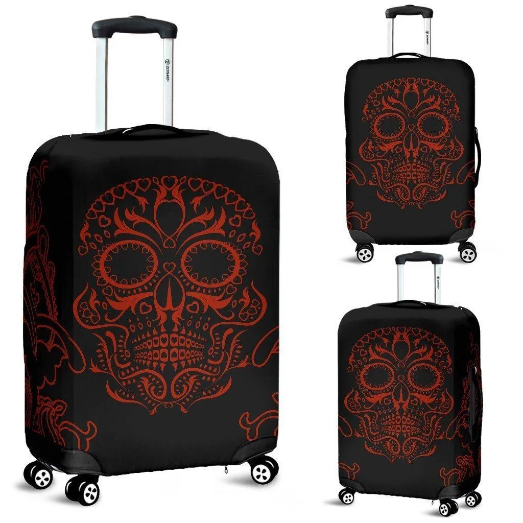 Bloody Skull Luggage Cover, Polyester/Spandex, Black with Red Skull Print