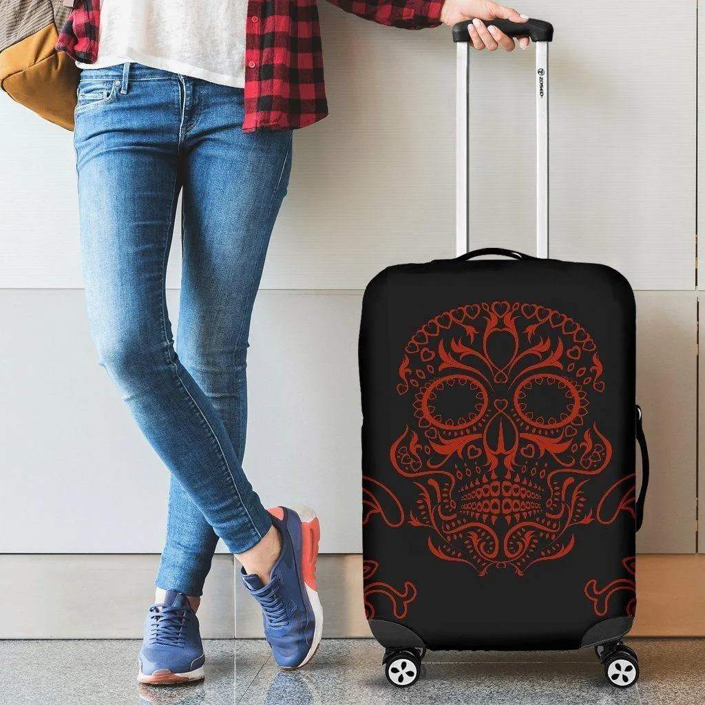 Bloody Skull Luggage Cover, Polyester/Spandex, Black with Red Skull Print