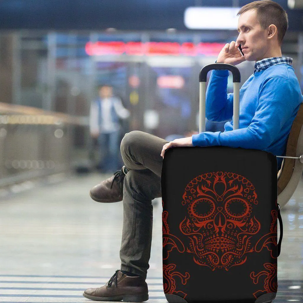 Bloody Skull Luggage Cover, Polyester/Spandex, Black with Red Skull Print