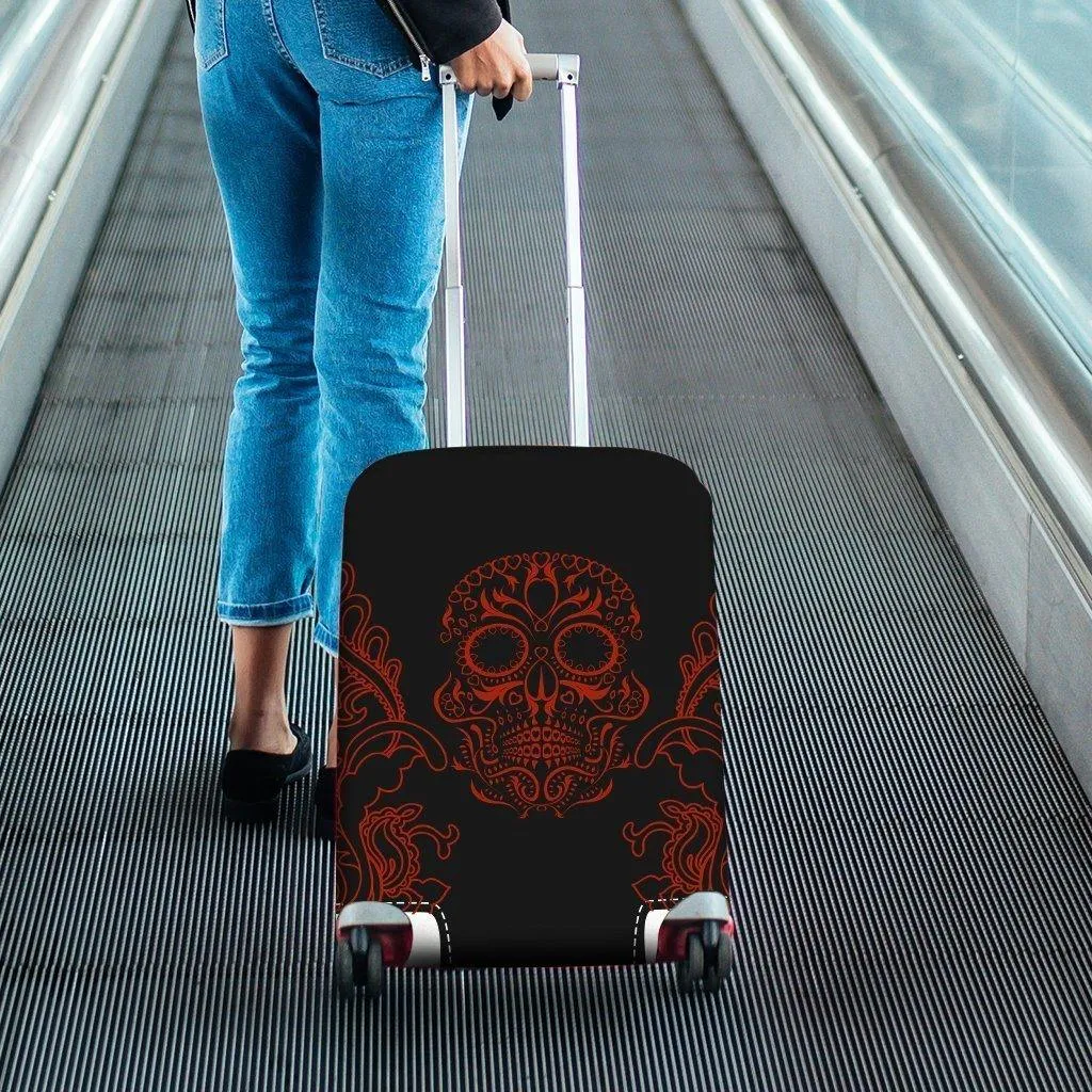 Bloody Skull Luggage Cover, Polyester/Spandex, Black with Red Skull Print