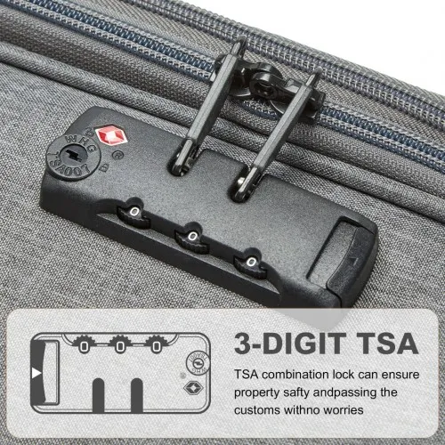 British Traveller 20 Inch Lightweight Cabin Carry-On Suitcase with Laptop Compartment - Grey