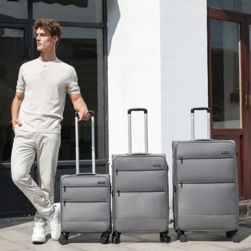British Traveller 20 Inch Lightweight Cabin Carry-On Suitcase with Laptop Compartment - Grey