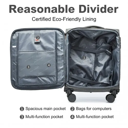 British Traveller 20 Inch Lightweight Cabin Carry-On Suitcase with Laptop Compartment - Grey