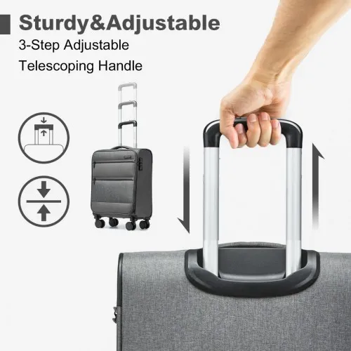 British Traveller 20 Inch Lightweight Cabin Carry-On Suitcase with Laptop Compartment - Grey