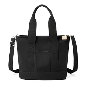 Canvas Tote Bag for Women with Multi-Pocket, Canvas Crossbody Tote Bag with Zipper, Women Shoulder Bag for Work, Travel-Large