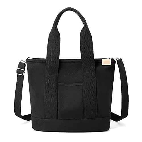 Canvas Tote Bag for Women with Multi-Pocket, Canvas Crossbody Tote Bag with Zipper, Women Shoulder Bag for Work, Travel-Large