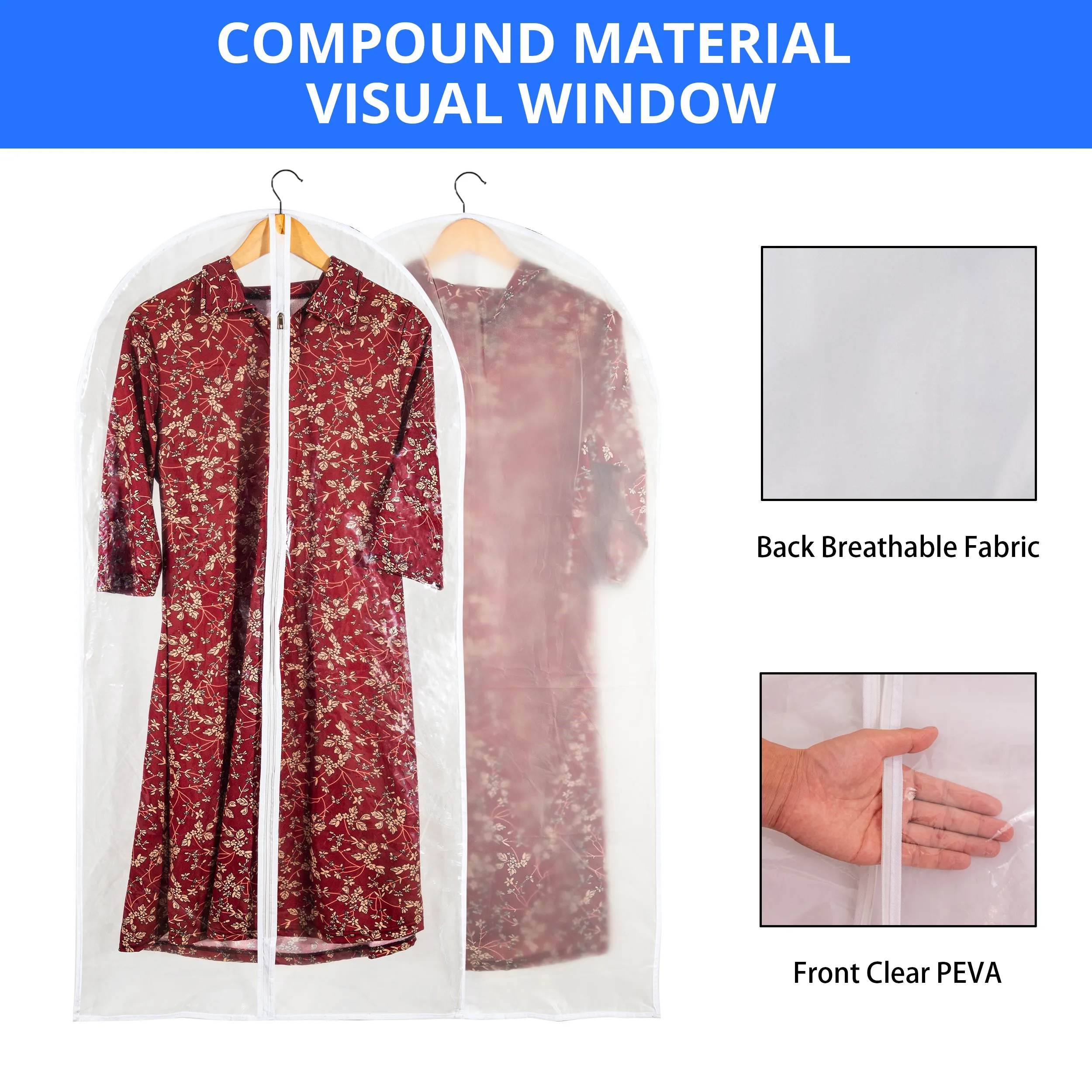 Clear Garment Bag Long Garment Bags for Gowns ,Vinyl Dress Bags for Closet Storage, Long Plastic Bags Zippered Garment Protector Bags for Longer Dress - 24'' X 60''/6 Pack-12Pack