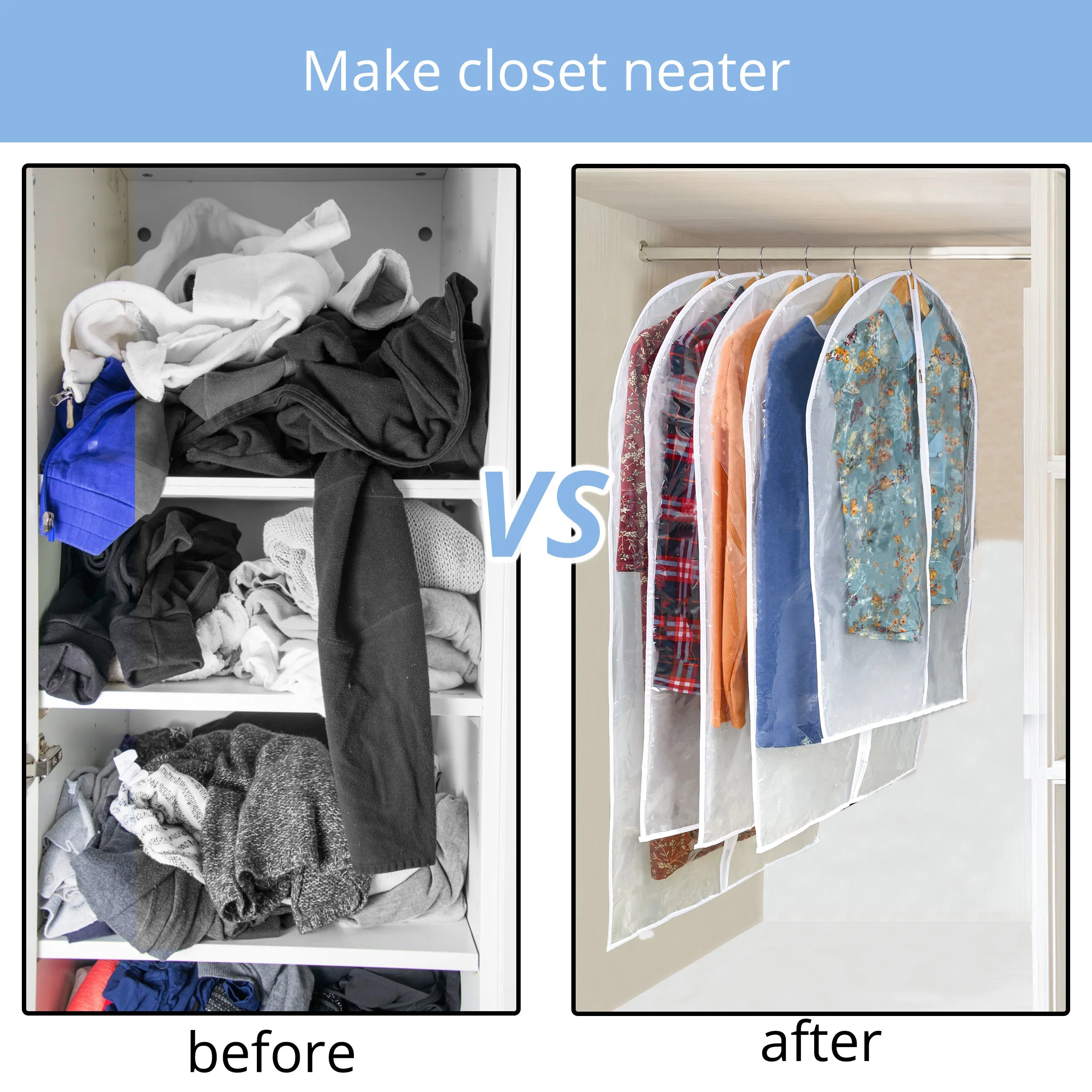 Clear Garment Bag Long Garment Bags for Gowns ,Vinyl Dress Bags for Closet Storage, Long Plastic Bags Zippered Garment Protector Bags for Longer Dress - 24'' X 60''/6 Pack-12Pack