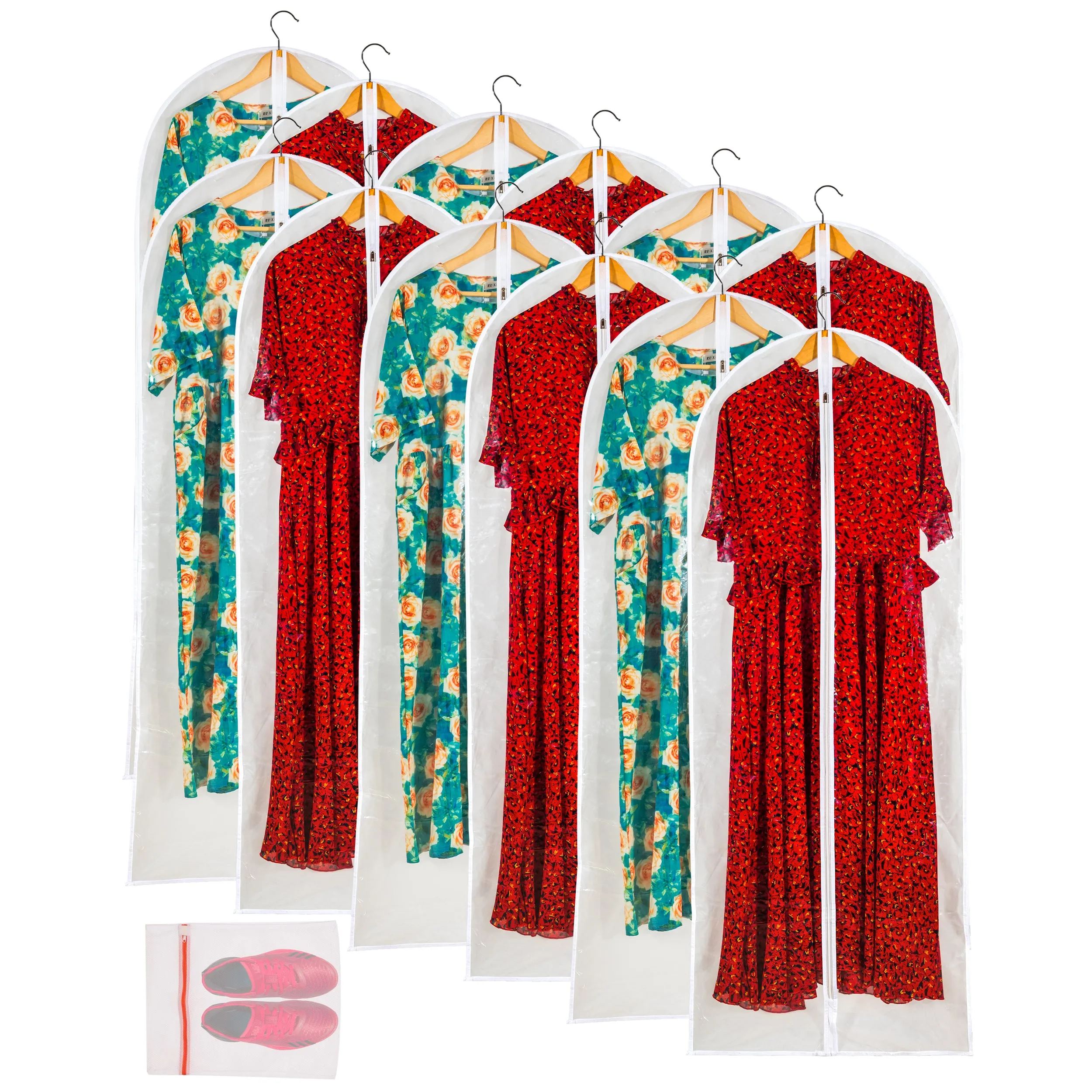 Clear Garment Bag Long Garment Bags for Gowns ,Vinyl Dress Bags for Closet Storage, Long Plastic Bags Zippered Garment Protector Bags for Longer Dress - 24'' X 60''/6 Pack-12Pack