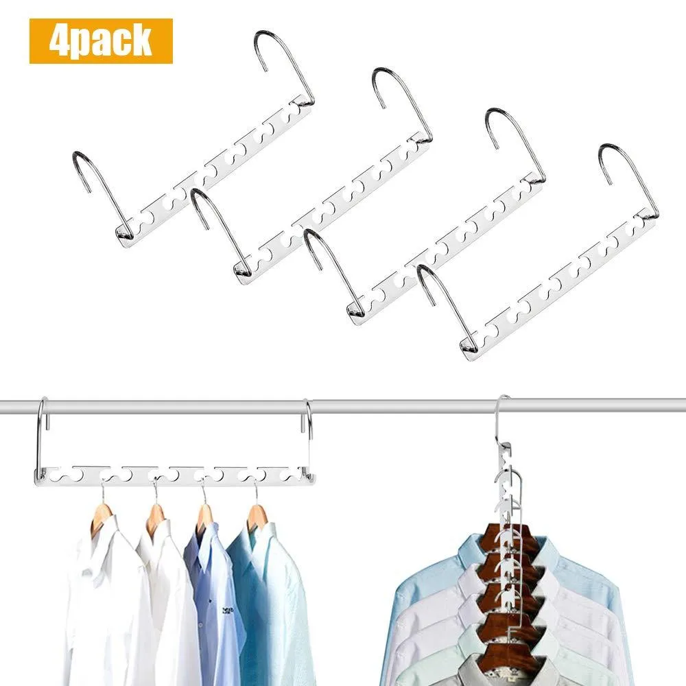 Closet Space Saving Hangers for Clothes Pants- 10.5 Inch Metal Wonder Hangers Stainless Steel Magic Cascading Hanger Updated Hook Design Closet Organizer Hanger