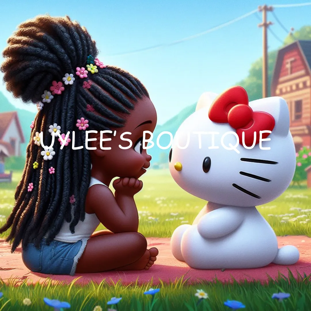 DIGITAL DOWNLOAD: With my Friend Hello Kitty - African American Little Girl with Braids