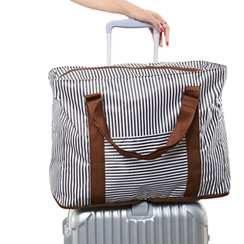 FakeFace Durable Waterproof Oxford Striped Travel Duffle Tote Carry On Duffel Bag for Women Men