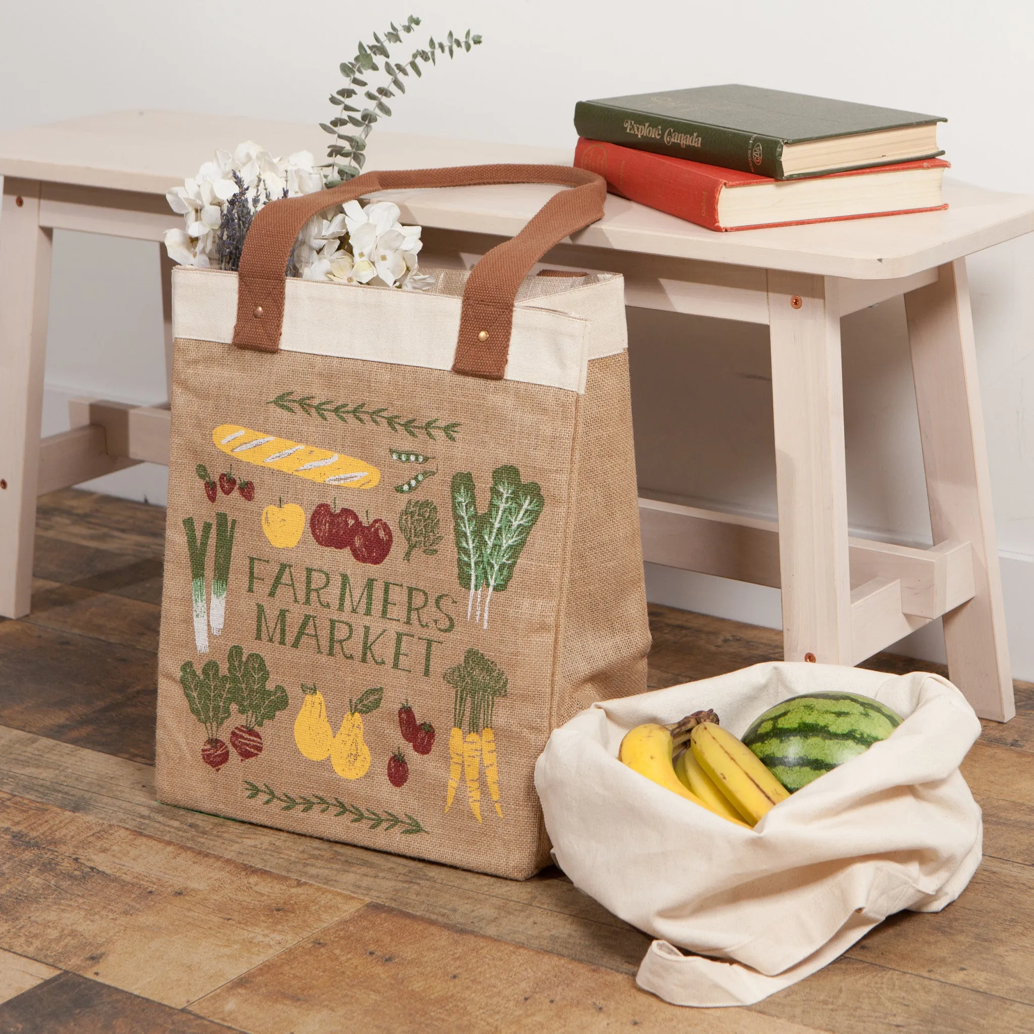 Farmers Market Shopping Tote Laminated Lining