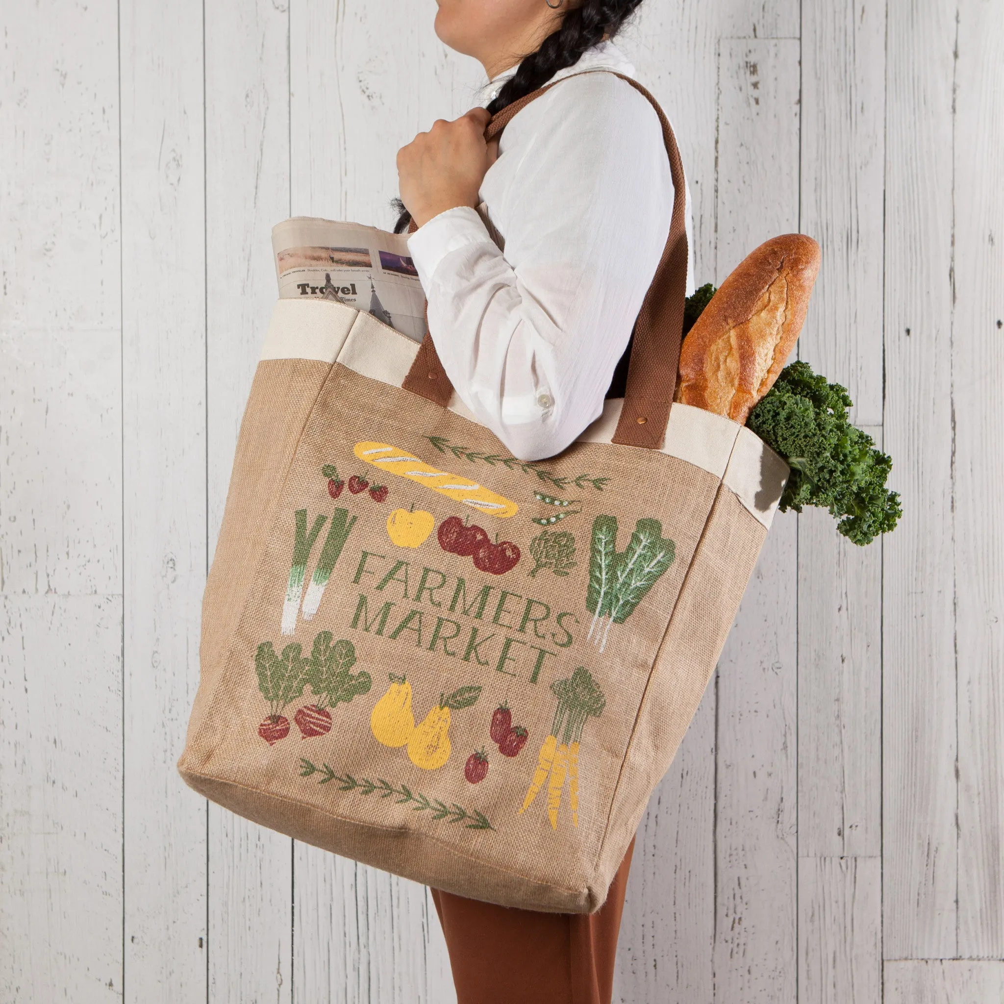 Farmers Market Shopping Tote Laminated Lining