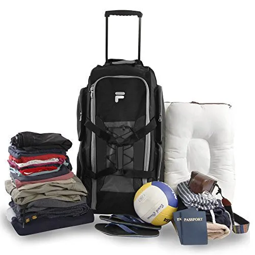Fila 32" Large Lightweight Rolling Duffel Bag, Black, One Size
