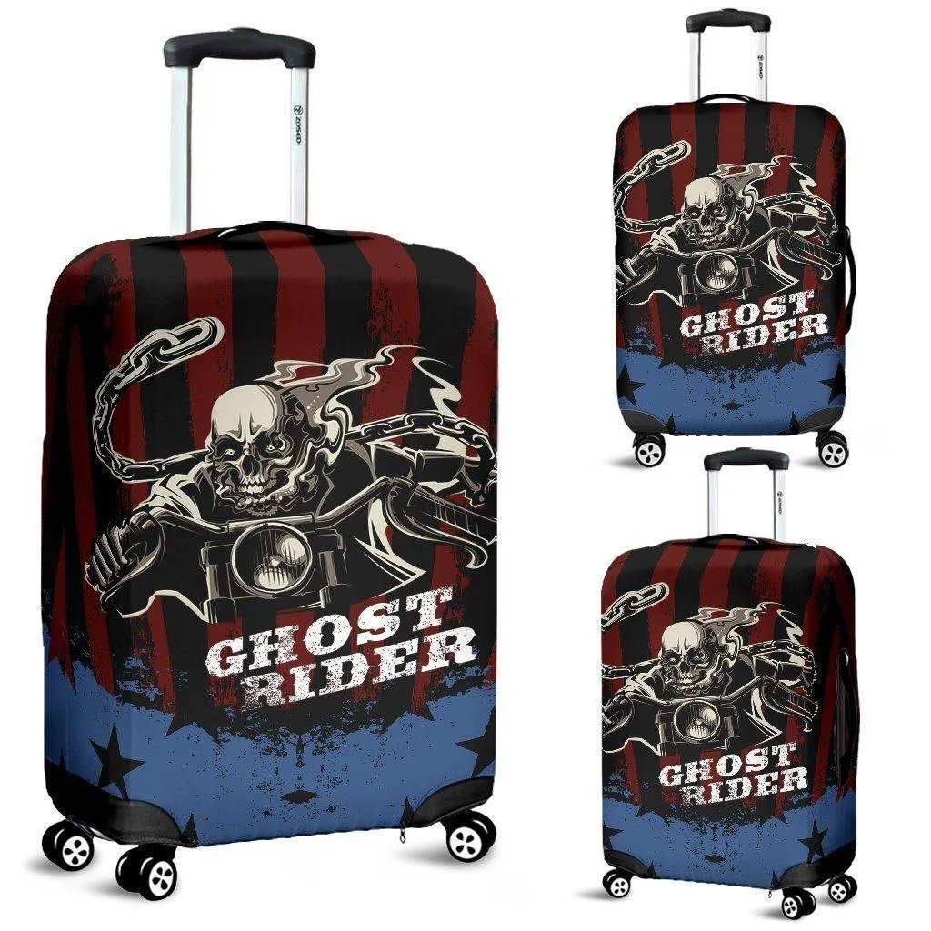 Ghost Rider Luggage Cover, Polyester/Spandex, Black/Blue/Red