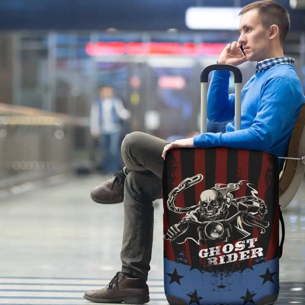 Ghost Rider Luggage Cover, Polyester/Spandex, Black/Blue/Red