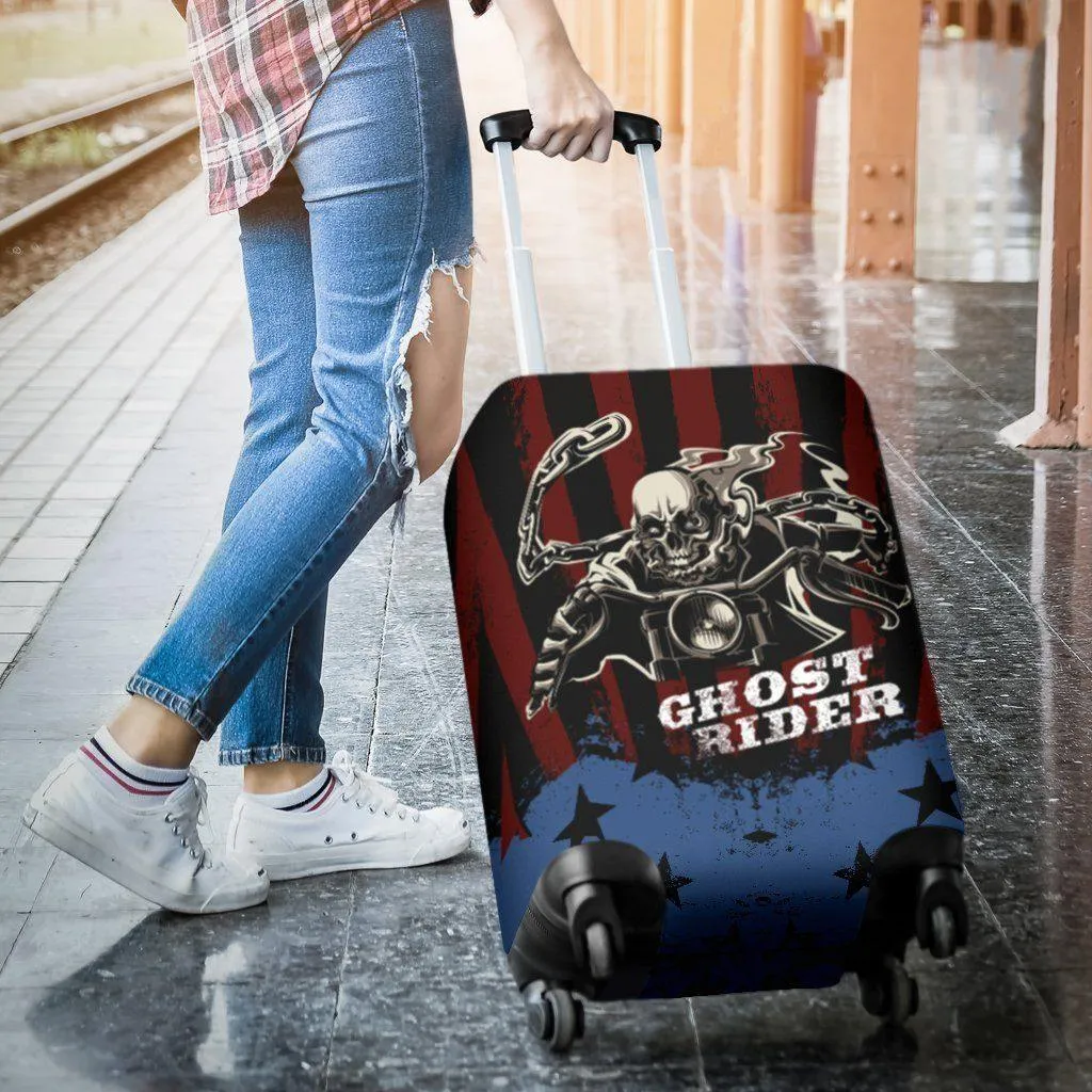 Ghost Rider Luggage Cover, Polyester/Spandex, Black/Blue/Red