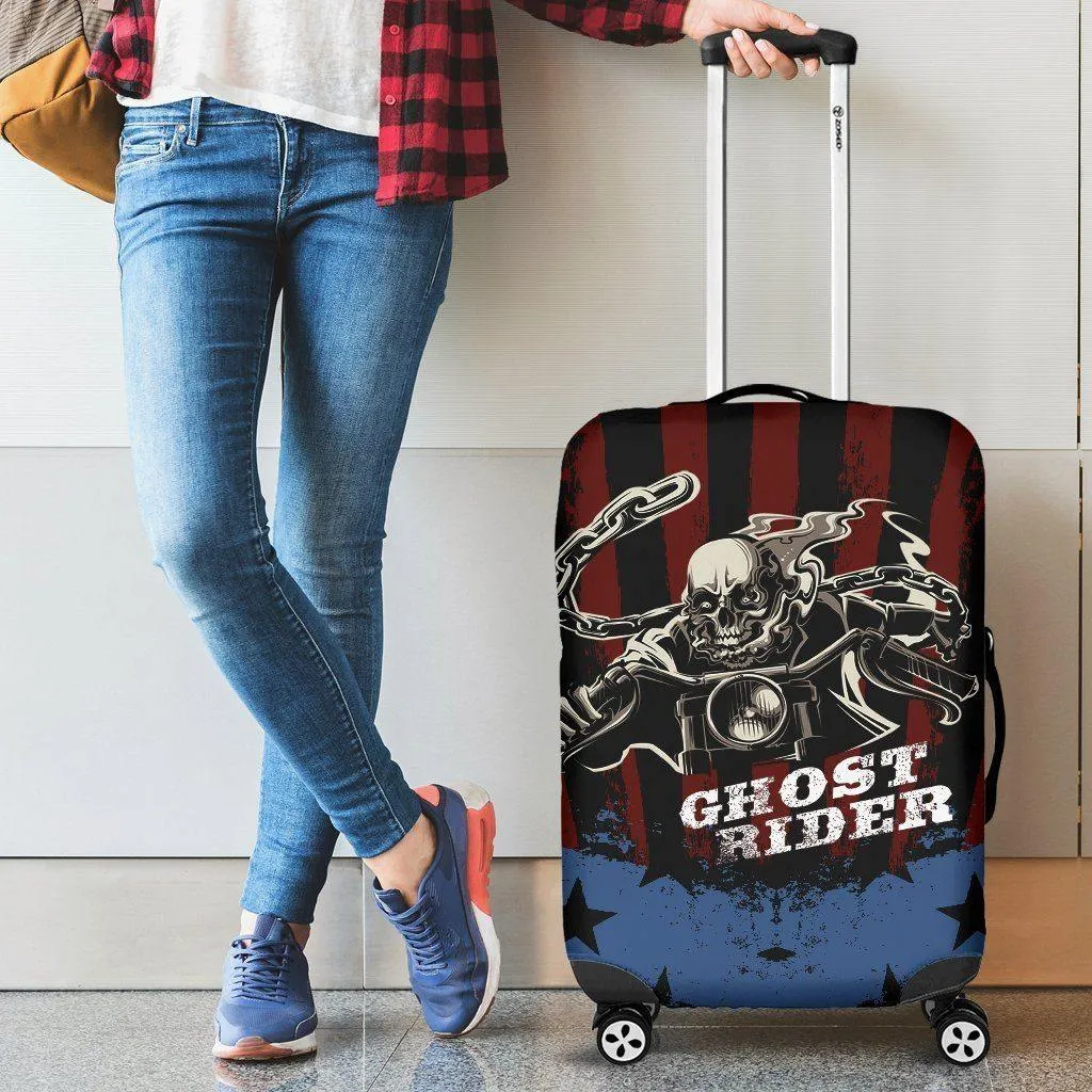 Ghost Rider Luggage Cover, Polyester/Spandex, Black/Blue/Red