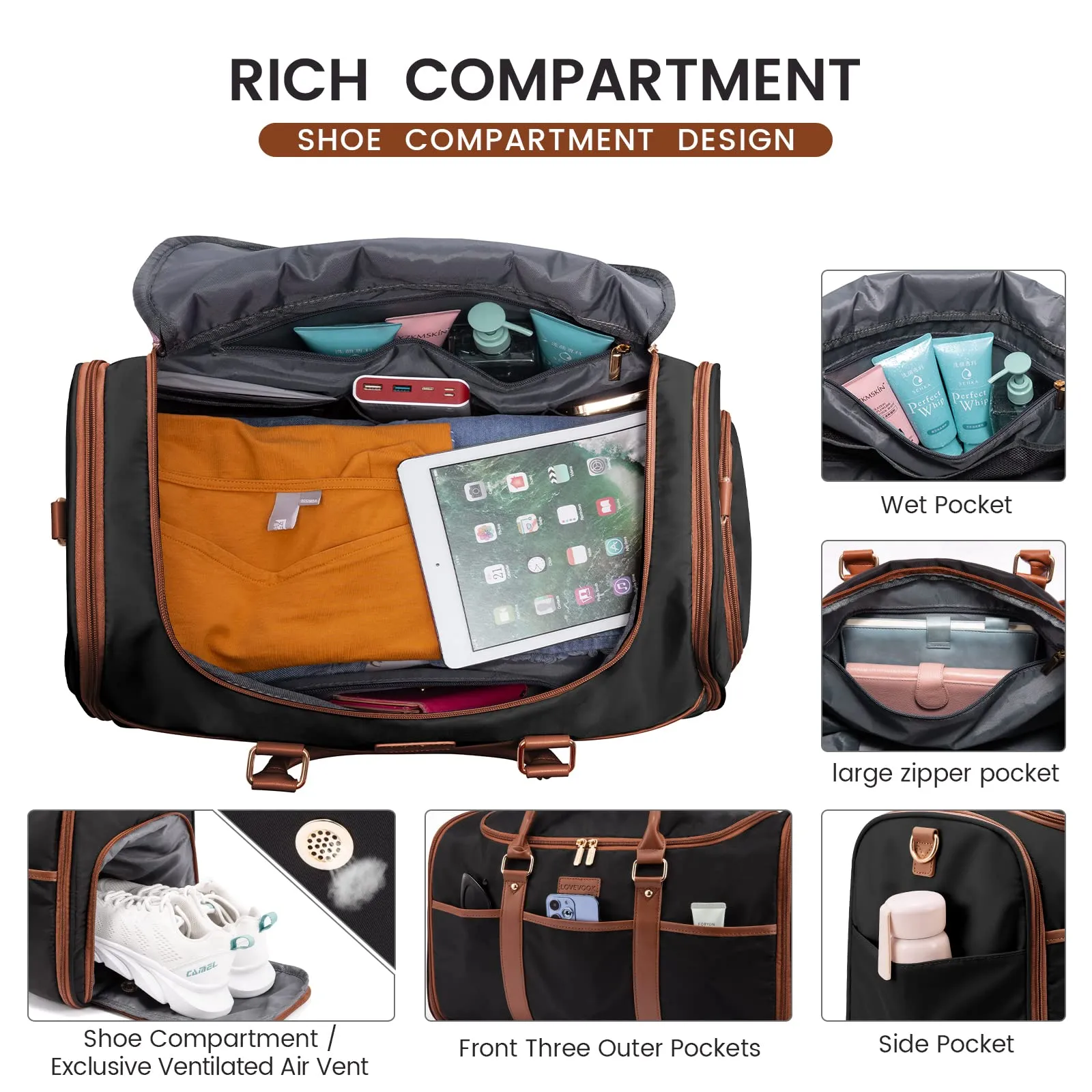 LOVEVOOK Expandable Duffle Bag with Shoe Compartment