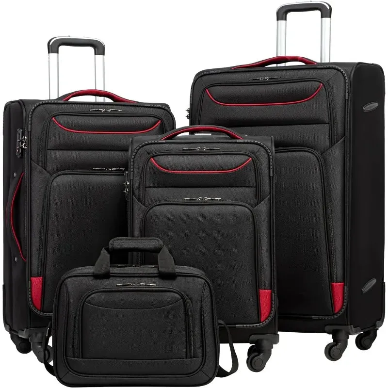 Luggage 4-PIECE Set Suitcase Spinner with TSA Lock - Softshell Lightweight (Purple   Silver)