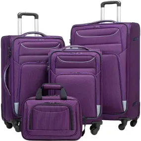 Luggage 4-PIECE Set Suitcase Spinner with TSA Lock - Softshell Lightweight (Purple   Silver)