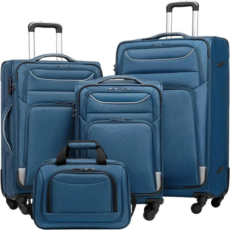 Luggage 4-PIECE Set Suitcase Spinner with TSA Lock - Softshell Lightweight (Purple   Silver)