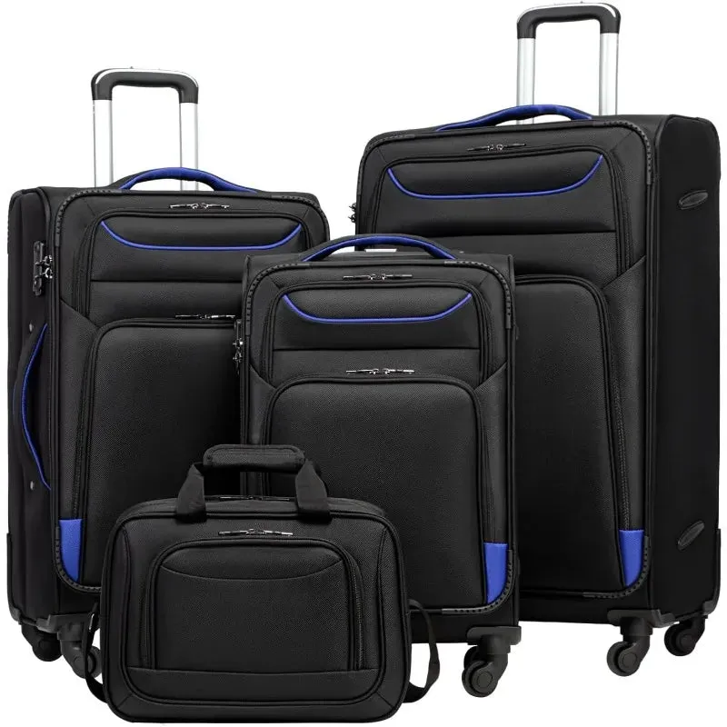Luggage 4-PIECE Set Suitcase Spinner with TSA Lock - Softshell Lightweight (Purple   Silver)