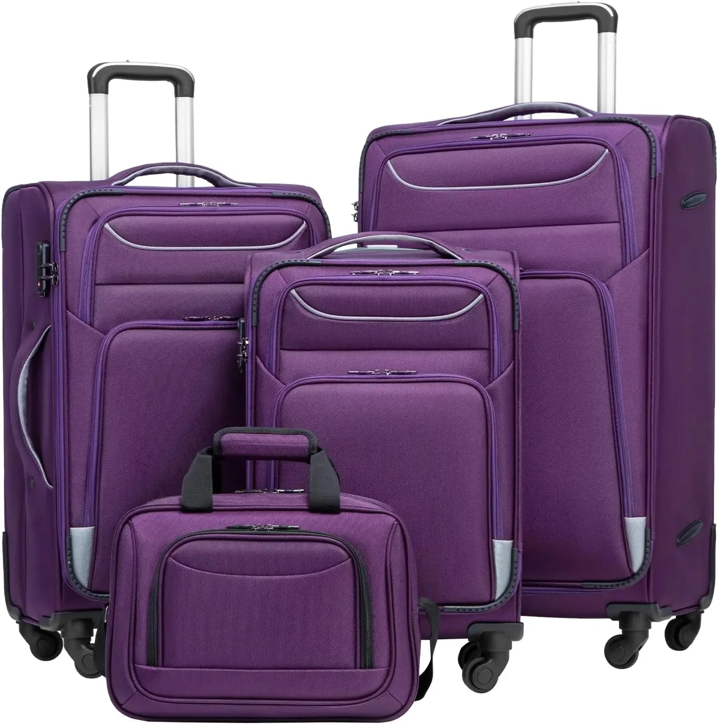 Luggage 4-PIECE Set Suitcase Spinner with TSA Lock - Softshell Lightweight (Purple   Silver)