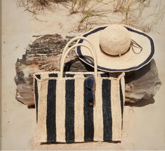 Mar Y Sol - Roma Tote in Natural with Navy Stripes