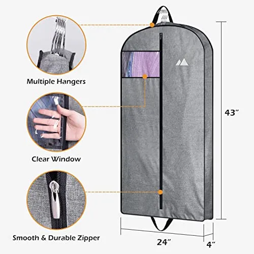 MISSLO 43" Heavy Duty Hanging Garment Bags for Travel Suit Bag for Men Waterproof Oxford Fabric Suit Cover for Traveling Monogrammed Closet Clothes Storage