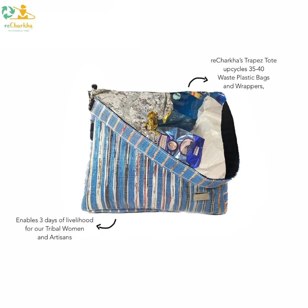 Multicolored Shimmery Upcycled Handwoven Designer Trapeze Tote (TTD0125-002) PS_W