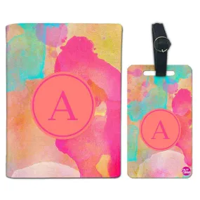 Personalised Passport Cover Suitcase Tag Set - Pink and Yellow Watercolor