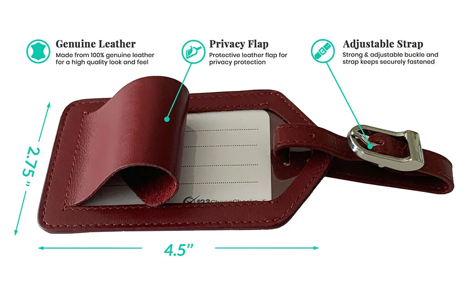 Personalized Monogrammed Leather Luggage Tags - 3 Pack