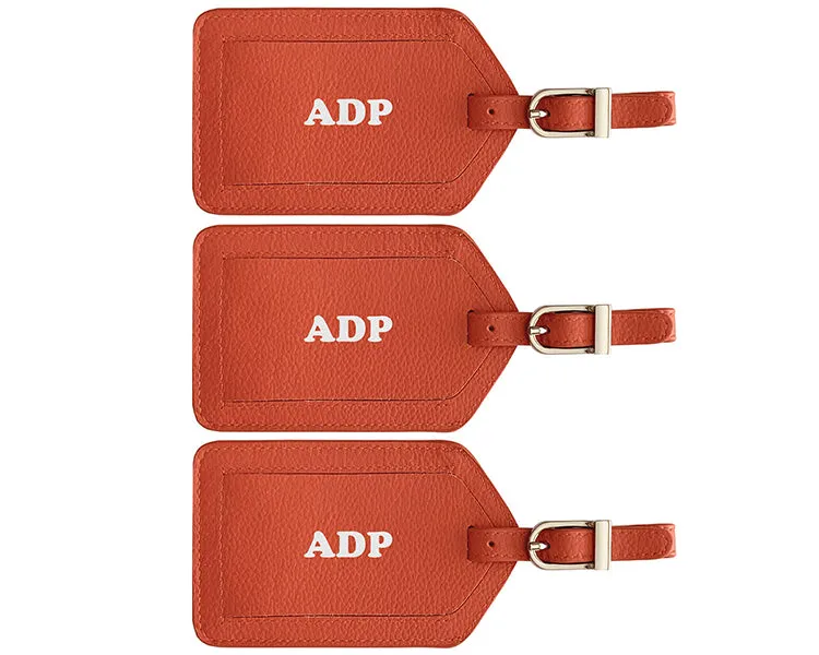 Personalized Monogrammed Leather Luggage Tags - 3 Pack