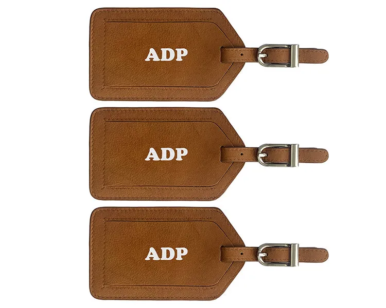 Personalized Monogrammed Leather Luggage Tags - 3 Pack