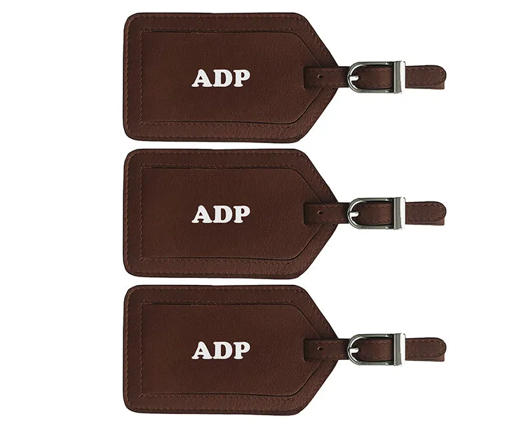 Personalized Monogrammed Leather Luggage Tags - 3 Pack