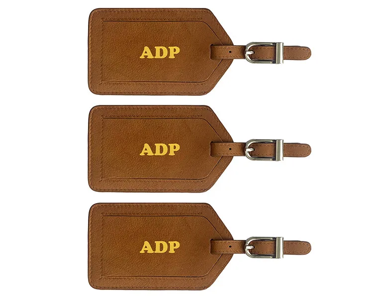Personalized Monogrammed Leather Luggage Tags - 3 Pack